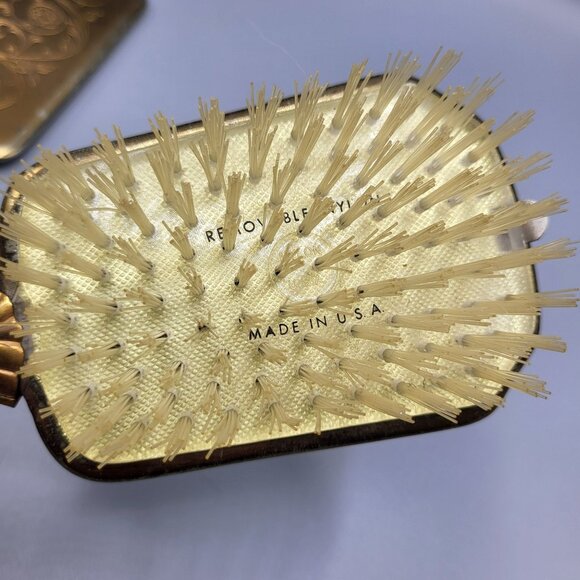 Vintage Vanity Mirror & Brush Set With Ornate Gold Finish Womens Dresser Set - Picture 4 of 10